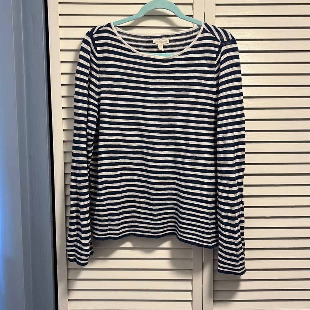 Eileen Fisher blue and white sailor stripe sweater. XL